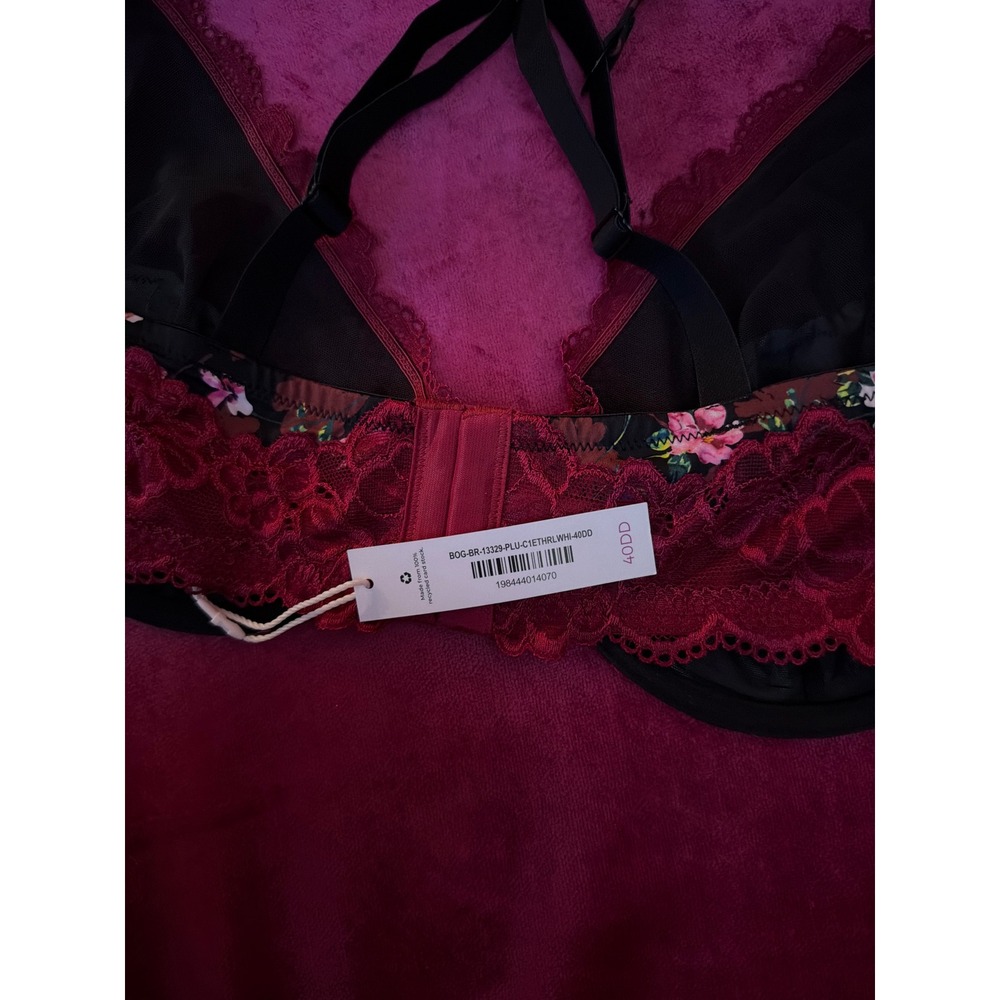 Adore Me Floral Lace Underwire Bra Burgundy Black Pink 40DD BOG-BR-13329-PLU - Picture 3 of 5